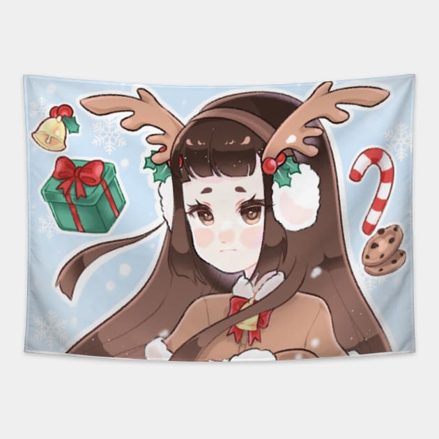 Cute Reindeer Girl <3 Tapestry by Breadwithbutter 