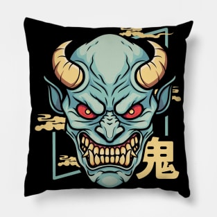 japanease demon oni design ( blue) Pillow