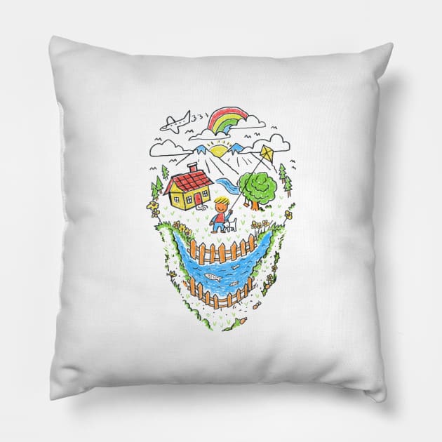 Skull Kid Draw Pillow by quilimo