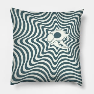 Green Cougar Skull Optical Illusion Pillow