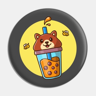 Cute Bear Boba Milk Tea With Bee Cartoon Pin