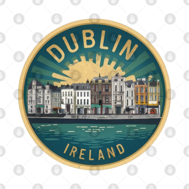 Retro Vintage Dublin Cityscape Sticker by POD24