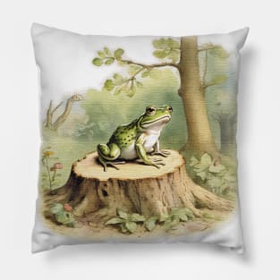 frog on a tree stump Pillow