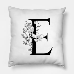 Letter E Monogram - Floral Initial Pillow