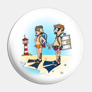 Funny cartoon drawing about diving and beer drinking Pin