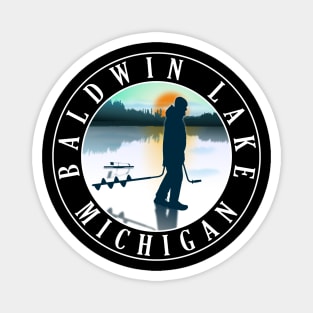 Baldwin Lake Ice Fishing Michigan Sunset Magnet
