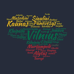 Lithuania Flag with City Names Word Art T-Shirt