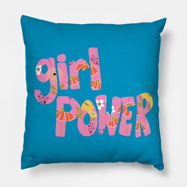 Girl Power Floral Pattern Lettering Pillow by ApricotBirch