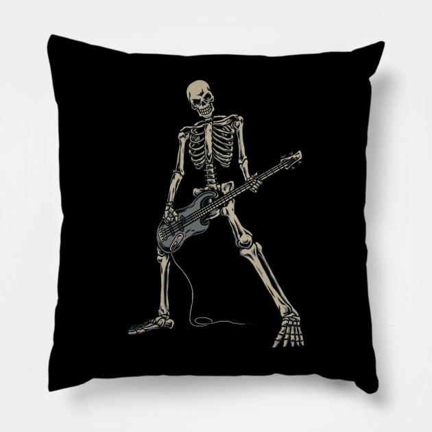 Skeleton Playing Guitar for Rock Music Lover Gift and Hardcore Music Fan Present Pillow by Arteestic