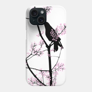 Cherry Blossom Raven - Bird on a Tree Branch Phone Case