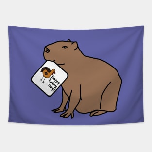 Capybara with Thanksgiving Turkey Greetings Tapestry