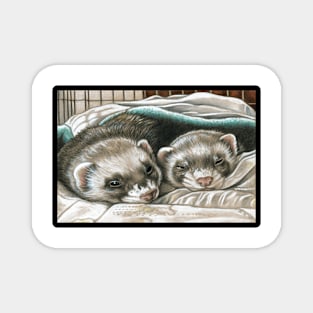 Napping Ferret Buddies - Black Outlined Version Magnet