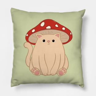 Kawaii Fly Agaric Mushroom Cat Cottagecore Design Pillow