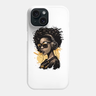 African American girl wearing sunglasses and headphones,hip-hop style Phone Case