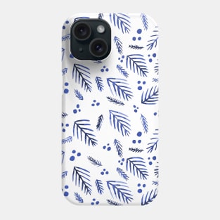 Christmas tree branches and berries - blue Phone Case