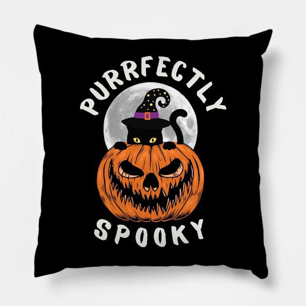 Spooky Cat Funny Halloween Cat and Pumpkin Pillow by Mind Your Tee