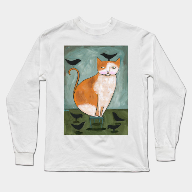 Ginger Cat With Crow Friends Cat Long Sleeve T Shirt Teepublic