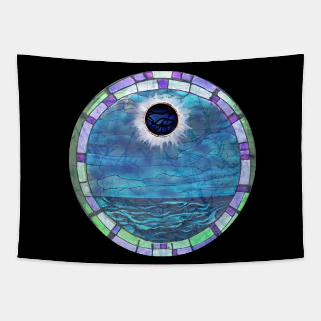 Batik Stain Glass Style Solar Eclipse Sun Moon Totality 2024 Tapestry by Aurora X