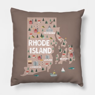 Rhode Island USA State Illustrated Map Pillow