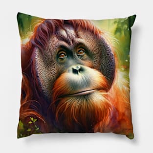 Forest Whisperer: Soulful Orangutan Watercolor Pillow