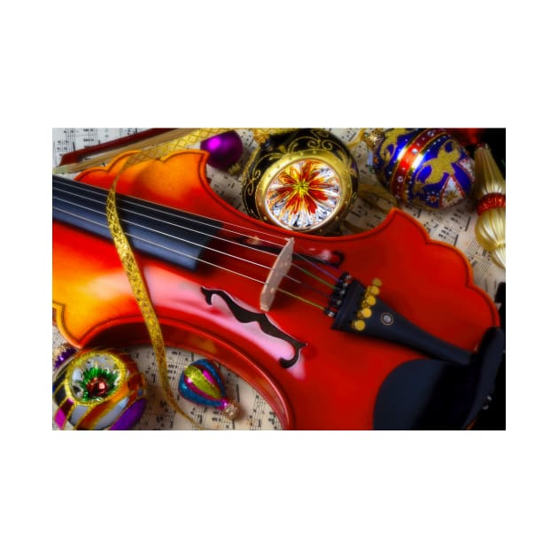 Baroque Violin With Christmas Ornaments by photogarry