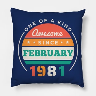 Retro Awesome Since February 1981 Birthday Vintage Bday 1981 Pillow