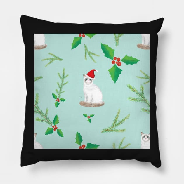 Meowy Christmas Ragdoll Cats with Santa Hats - Winter Party Pattern Pillow by andreeadumez