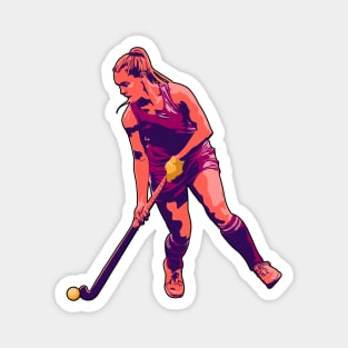 Field Hockey Player (Sunset Orange & Burgundy) Magnet