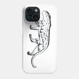 Black and white illustration of leopard with landscape Phone Case