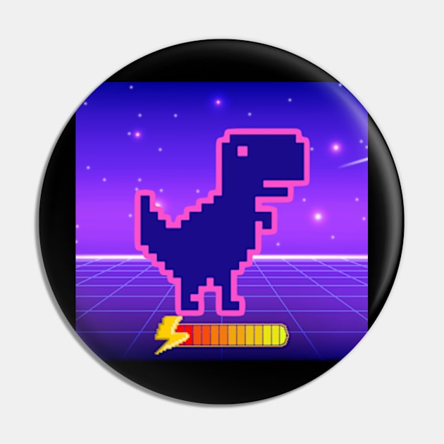 Outrun Power Up Dinosaur Pin by 80snerd