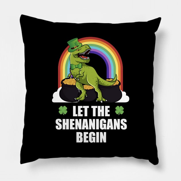 T-Rex Dinosaur Shenanigans Funny St Patricks Day Pillow by TheBeardComic