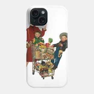 Retro Mom Grocery Shopping with Kids Phone Case