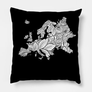 Mandala art map of Europe with text in white Pillow