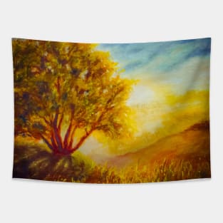 Long shadows of golden hour - pastel painting Tapestry