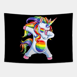 Dabbing Unicorn Gay Pride LGBT  Lesbian Flag Tapestry
