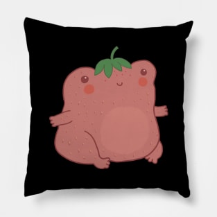 Strawberry Cute Chubby Toad,  Pastel Pink Kawaii Cottagecore Aesthetic Frog Pillow