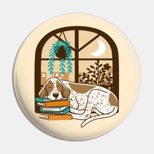 Sleepy German Pointer and Books Pin