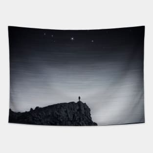 existence - man on barren rock at night Tapestry