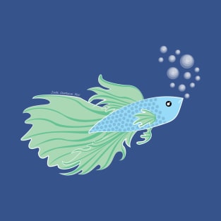 Blue and Green Beta Fish Making a Bubble Nest T-Shirt