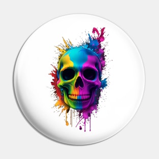 Color splashed decorated human skull with lots of cute colors Pin