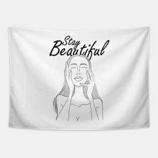 Stay Beautiful w/ Beautiful Long Hair Woman Line Art Tapestry