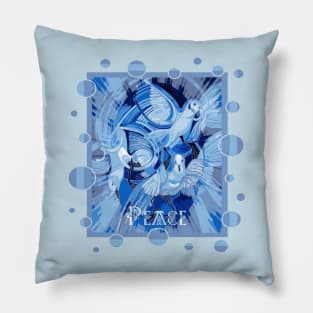 Dove With Celtic Peace Text In Blue Tones Pillow