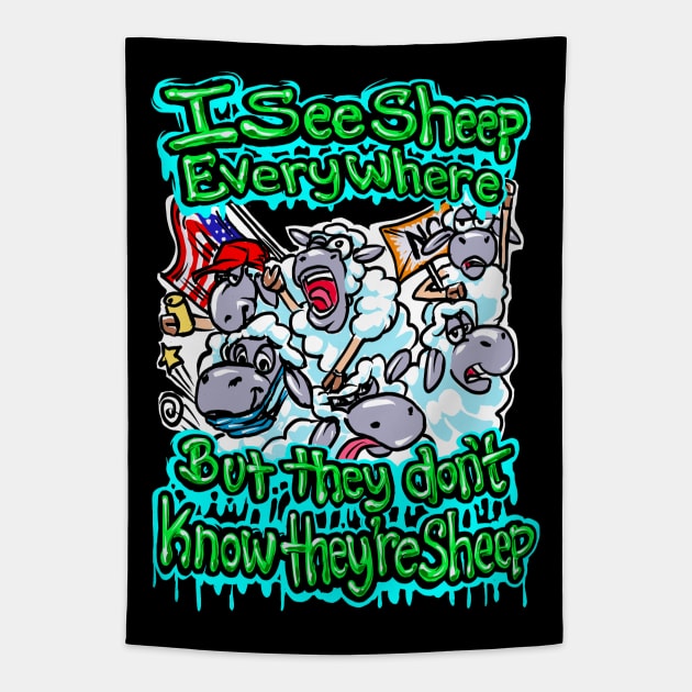 I See Sheep Tapestry by Shawnsonart