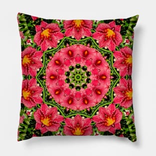 Mandala Kaleidoscope in Pink and Green Pillow