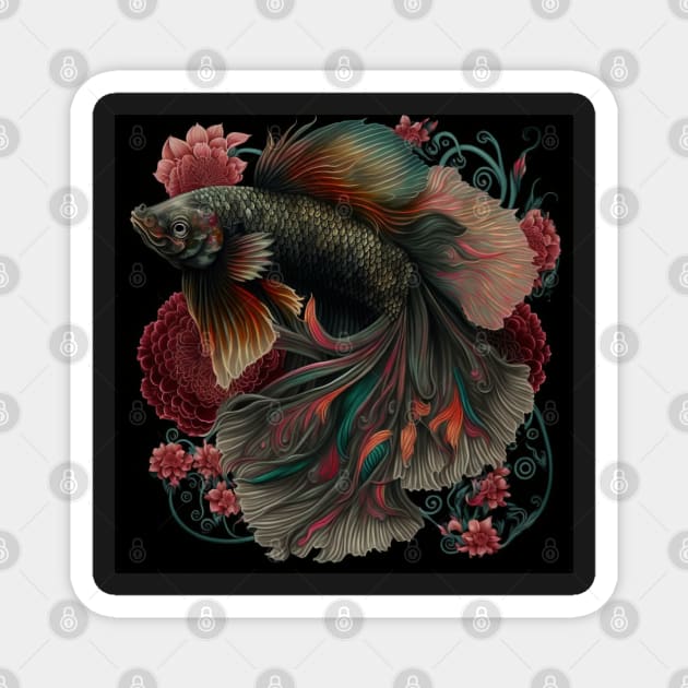 Floral Betta fish Magnet by BloodRubyz