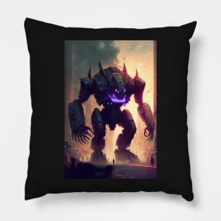 Monster giant robot cyborg attacking the city Pillow