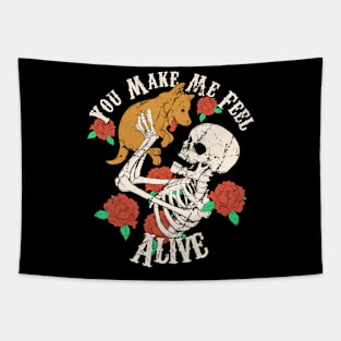 Dog Lover Roses with Skeleton Tapestry