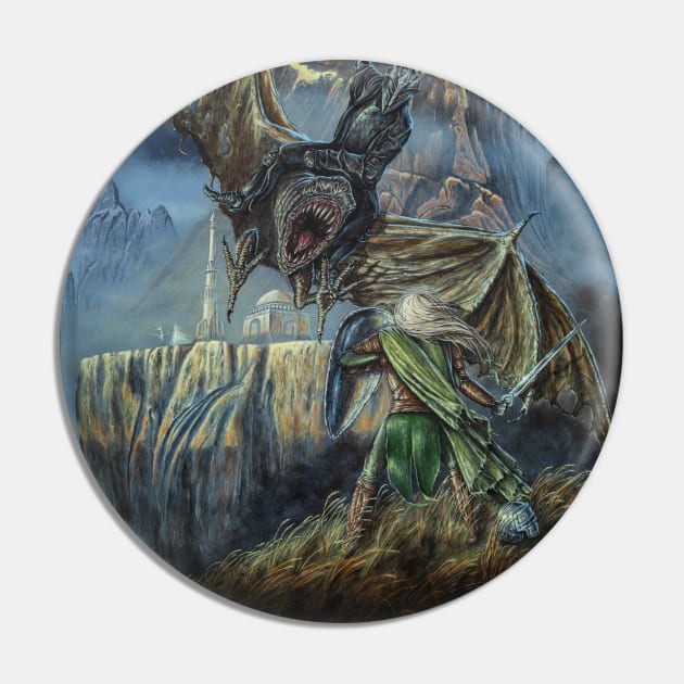 Eowyn Faces the Witchking Pin by Kip Rasmussen Tolkien Art