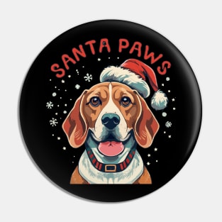 Cute beagle dog with Christmas hat, Santa Paws text Pin