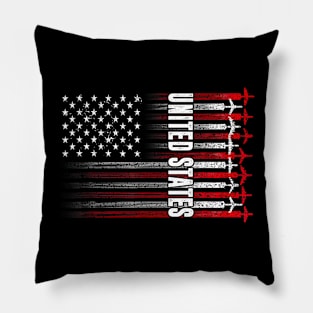 Patriotic Red White Blue USA Flag Fighter Jets 4th of July Pillow